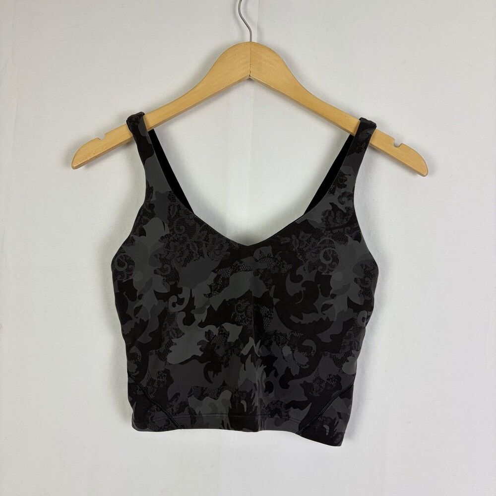 Lululemon Align Tank Top Sz 6 Black Gray Floral Camo Print Athletic EUC